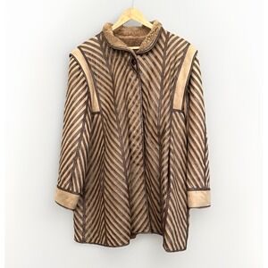 Vintage Suede & Embossed Leather Shearling Coat Tan Brown Boho Size 42 (M/L)